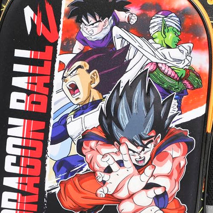 Bioworld Dragon Ball Z Group Shot 16" Rolling Travel Backpack - color: Black, Yellow & Red
