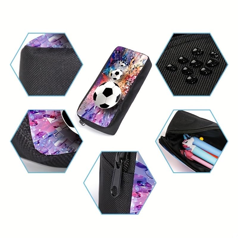 3PCS Soccer Backpack Set, 16" Lightweight Football Daypack, Soccer Ball Print Casual Laptop Backpack for Travel Camping Work (style-11) - color: Style-11