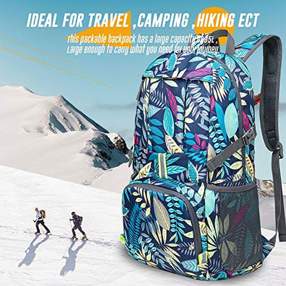 35L Lightweight Packable Backpack Waterproof Durable Hiking Travel Backpack Daypack - color: Blue-leaf