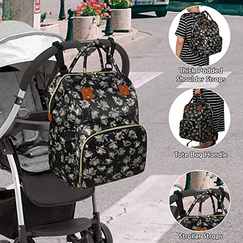 Femuar Diaper Bag Backpack Multifunction Maternity Diaper Bag for Baby Girls & Boys Large Capacity Travel Nappy Bags - color: Moonflower