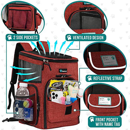 PetAmi Dog Backpack Carrier, Airline Approved 4-Way Entry Cat Backpack Carrier, Ventilated Mesh, Collapsible Pet Carrier for Small Puppy, Kitten, Hiking, Travel Car, Vet, up to 18 lbs, Red - color: Red