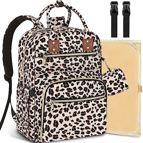 Tenot Baby Diaper Bag Backpack, Travel Diaper Bags for Baby Girl Boy Large Capacity Baby Bag Backpack for Women Leopard Print - color: Leopard