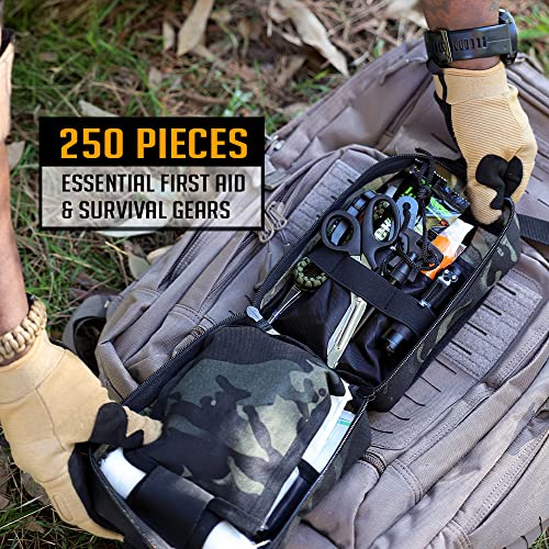 EVERLIT 250 Pieces Survival First Aid Kit IFAK EMT Molle Pouch Survival Kit Outdoor Gear Emergency Kits Trauma Bag for Camping Boat Hunting Hiking Home Car Earthquake and Adventures - color: Od Green