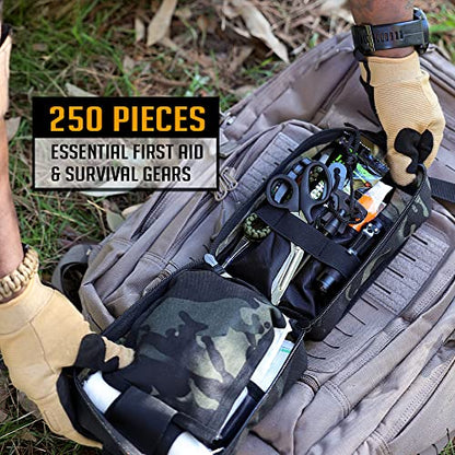 EVERLIT 250 Pieces Survival First Aid Kit IFAK EMT Molle Pouch Survival Kit Outdoor Gear Emergency Kits Trauma Bag for Camping Boat Hunting Hiking Home Car Earthquake and Adventures - color: Camo