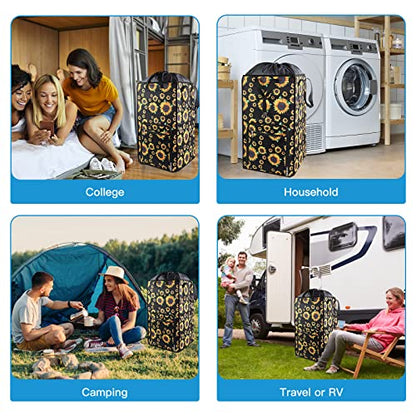 Bukere Laundry Hamper, Extra Large 2 in 1 Laundry Backpack Bag for College Students Dorm Essentials, Adjustable Shoulder Straps, Freestanding Laundry Basket for Apartment, Laundromat, Travel - color: SUNFLOWER