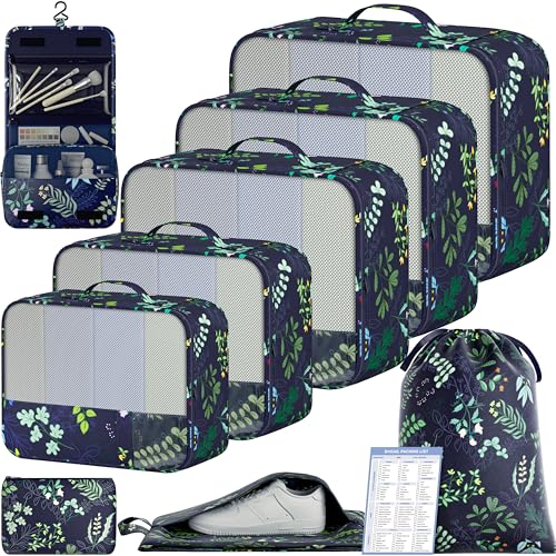BAGAIL 9 Set Packing Cubes with Packing List Luggage Packing Organizers for Travel Accessories (Navy leaf) - color: Navy leaf