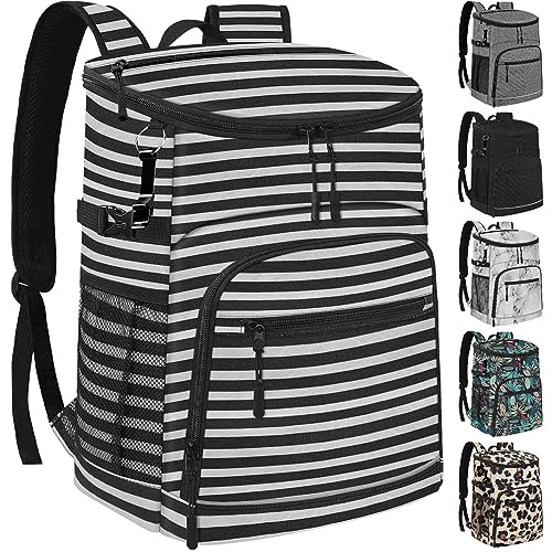 Cooler Backpack Insulated Leakproof Waterproof Backpack Cooler Bag 30/45 Cans, Large Capacity Lightweight Travel Camping Beach Backpack Cooler Ice Chest for Men and Women - color: stripe, size: 30 Cans