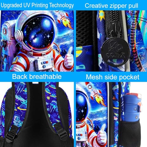 HPJGD 3PCS Astronaut Bookbag for Boys, Water Resistant Kids Backpack Set with Lunch Box, Cool School Bag for Elementary Preschool Toddler - Thumbs-Up Astronaut - color: Cool Uv Printed Thumbs-up Astronaut Blue