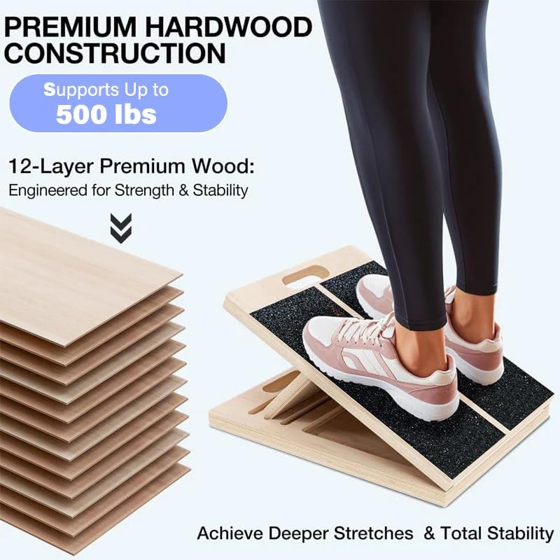 6-Angle Slant Board & Balance Board, 2-in-1 Wooden Mobility Board, Adjustable 40° Incline Stretch Board with Non-Slip Surface, Calf Stretcher and Ankle Balance Board for Adults, Squats, Stability Workouts - color: Single
