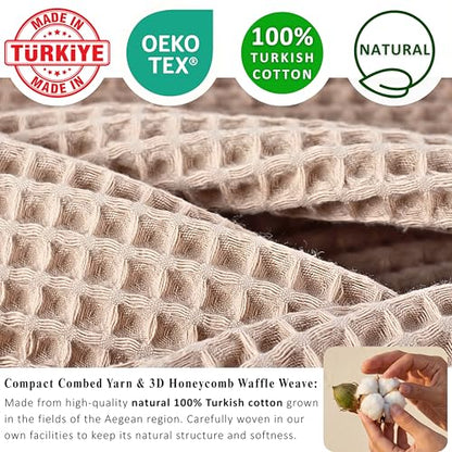 PÜSKÜL Natural 100% Turkish Cotton Waffle Bath Towels Set of 2-Piece | 32x63 inch Extra Large Absorbent Quick-Dry Lightweight Spa Towel | Luxury Sauna Accessories (Beige Bath Towels - Pack of 2) - color: Beige