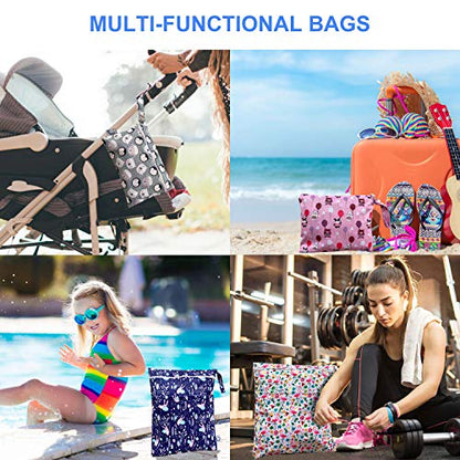 4pcs Waterproof Wet Bag Reusable for Wet Clothes Baby Diapers Stroller Swimsuit Travel Reusable toiletries Pouch Small and Larger Electronics case 4 Pack (Windy Days) - color: Windy Days