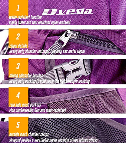 35L Lightweight Packable Backpack Waterproof Durable Hiking Travel Backpack Daypack - color: Purple