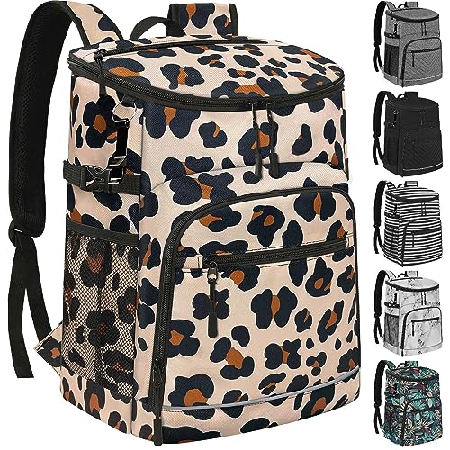 Cooler Backpack Insulated Leakproof Waterproof Backpack Cooler Bag 30/45 Cans, Large Capacity Lightweight Travel Camping Beach Backpack Cooler Ice Chest for Men and Women - color: leopard, size: 30 Cans