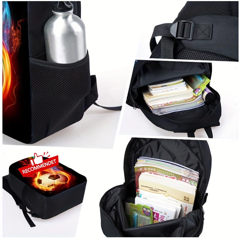 3PCS Soccer Backpack Set, 16" Lightweight Football Daypack, Soccer Ball Print Casual Laptop Backpack for Travel Camping Work (style-4) - color: Style-4