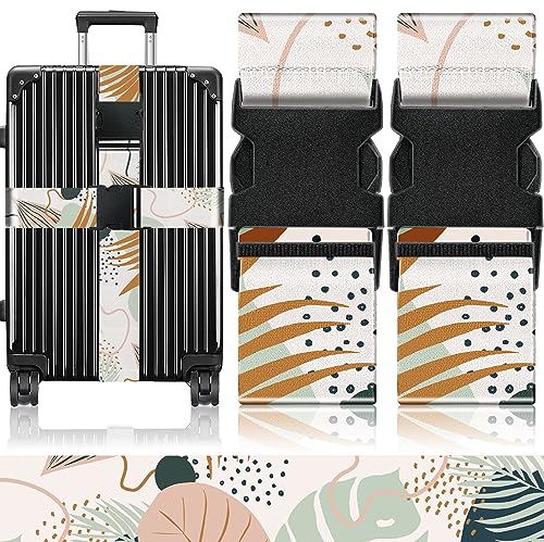 Slohif Luggage Straps for Suitcases Travel Belt Accessories Luggage Connector Identifiers Over Handle with Buckle Unique Boho Nylon Adjustable Strap for Sleeping Bag Car Seat Color Leaf (2 Pack) - color: Art Leaf