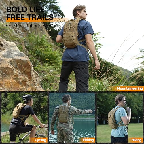 MARCHWAY Tactical Molle Hydration Pack with 2.5L TPU Water Bladder, Low-Profile Organized Military Backpack for Hiking, Cycling, Backpacking, Hunting, Running - color: Tan