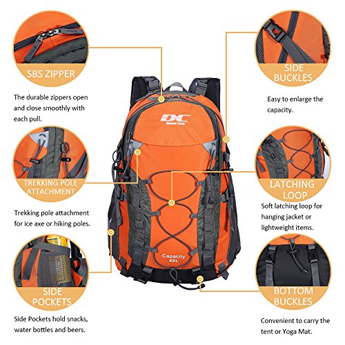 Diamond Candy Waterproof Hiking Backpack for Men and Women, Lightweight Day Pack for Travel Camping | Waterproof - color: Orange