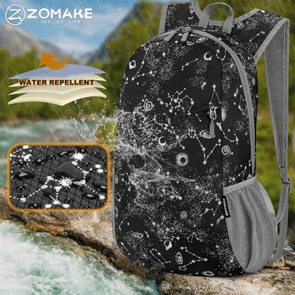 ZOMAKE Lightweight Packable Backpack 20L,Foldable Backpacks Small Daypack for Hiking Water Resistant Day Bag for Travel(Star Print) - color: Star Print