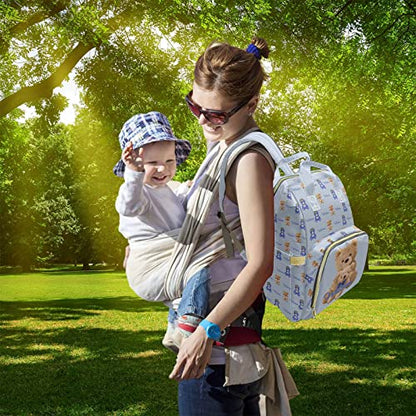 Custom Bear Diaper Bag Backpack for Baby Boy, Personalized Name Cute Cartoon Large Nappy Nursing Orangizer Mommy Bags, Waterproof Travel Daypack for Dad Mom Gifts - color: Bear-blue-02