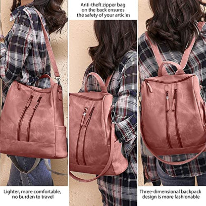 Backpack Purse for Women, Women Backpack Purse Small Leather Waterproof Anti-theft Shoulder Bags Handbags Ladies - color: Double Zipper Pink