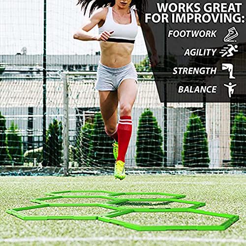Hexagon Agility Ring Training Circle Ring Speed Agility Ladder Physical Training Ring Football Footwork Trainer Hurdles Agility Ladder Fitness Equipment Multicolor Training Ring 3Pcs - color: green