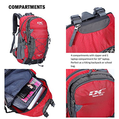 Diamond Candy Waterproof Hiking Backpack for Men and Women, Lightweight Day Pack for Travel Camping | Waterproof - color: Ruby