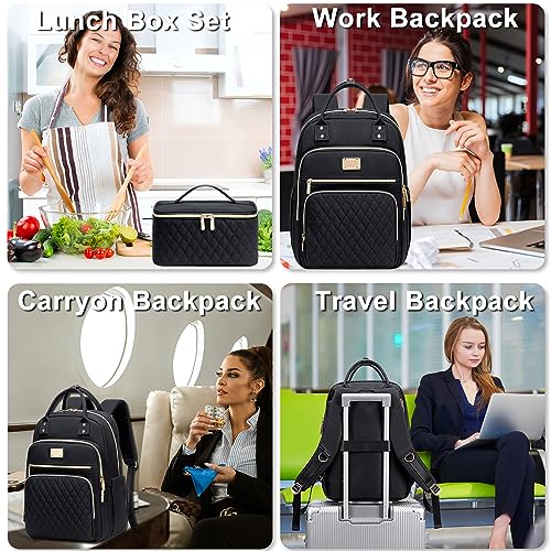 Weitars Lunch Backpack for Women,15.6 Inch Laptop Backpacks Travel Backpack for Women,Work Back pack,Teacher Nurse Back pack Insulated Lunchbox Backpacks - color: Black