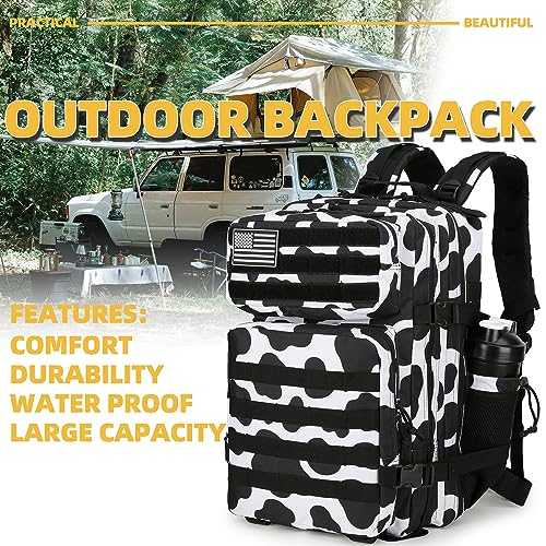 Lovelinks21 25L Tactical Backpack Military Tactical Backpack for Men and Women Small Assault Pack Outdoor Travel Hiking Camping Rucksack with Molle Webbing (Cow Print) - color: Cow Print