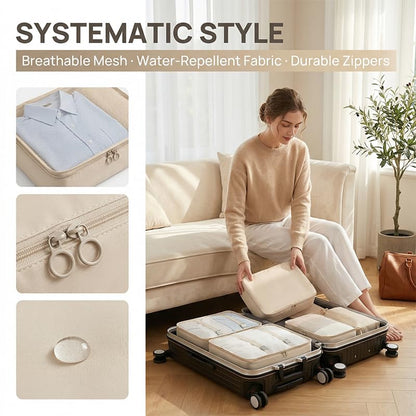 7pcs high-capacity travel storage set, travel storage bag, clothing protection bag, nylon packing cube and storage bag, suitable for clothing, pants, shoes, socks, lightweight holiday style duffel bag