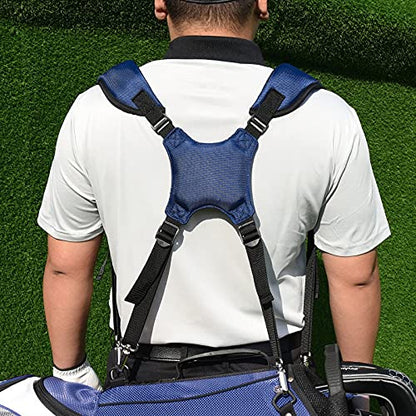 BIG TEETH Golf Bag Strap,Adjustable Padded Bag Strap Replacement,Golf Double Shoulder Bag Straps with 4Pcs Rotate Hooks - color: Blue & Black