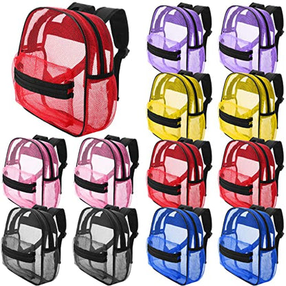 Silkfly 12 Pcs 17 Inch Mesh Backpack Bulk for School Kids Clear Backpack See Through Heavy Duty Bookbags with Adjustable Straps for Boys Girls Student Adult, Sports Travel Donations Supplies