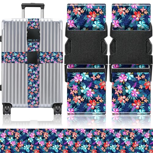 Slohif Luggage Straps for Suitcases Travel Belt Accessories Luggage Connector Identifiers 2 Pack Over Handle with Buckle Unique Nylon Adjustable Strap for Sleeping Bag Car Seat Floral - color: Colorful flower