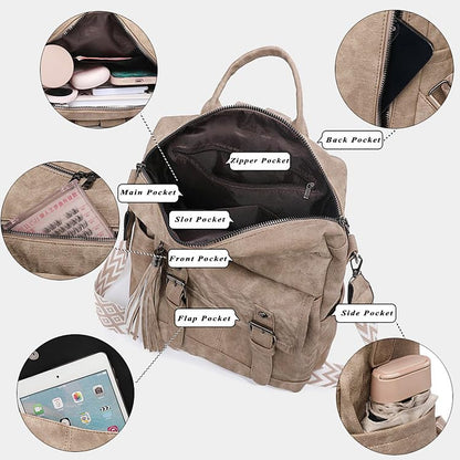 Fashion PU Leather Backpack Purse for Women Travel Backpack Bag with Tassel Ladies Shoulder Handbags Casual Daypack - color: Blue
