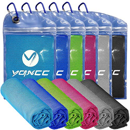 YQXCC 6 Pack Cooling Towels (47"x12"), Ice Cool Neck Towel, Soft Breathable Microfiber for Yoga, Golf, Gym, Running, Camping & Hot Weather - color: Light Blue/Dark Blue/Rose Red/Green/Light Gray/Dark Gray