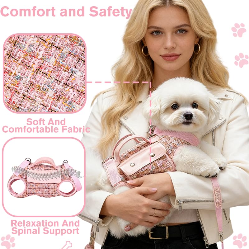 Dog Lift Harness Backpack for Small Dogs Cats, Adjustable Straps Dog Sling Carrier Full Body for Hiking, Travel, Outdoor – Pink Medium - size: Medium(7-8LBS)