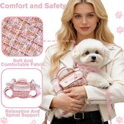 Dog Lift Harness Backpack for Small Dogs Cats, Adjustable Straps Dog Sling Carrier Full Body for Hiking, Travel, Outdoor – Pink Large - size: Large(10-12LBS)