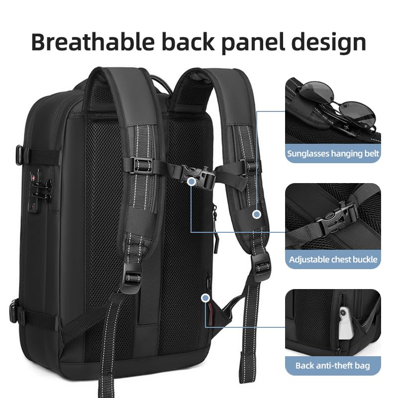 Men Travel Backpack vacuum compression Laptop Backpack Large Capacity Backpack 17 inch Extended Hiking Business backpack (black) - color: Black