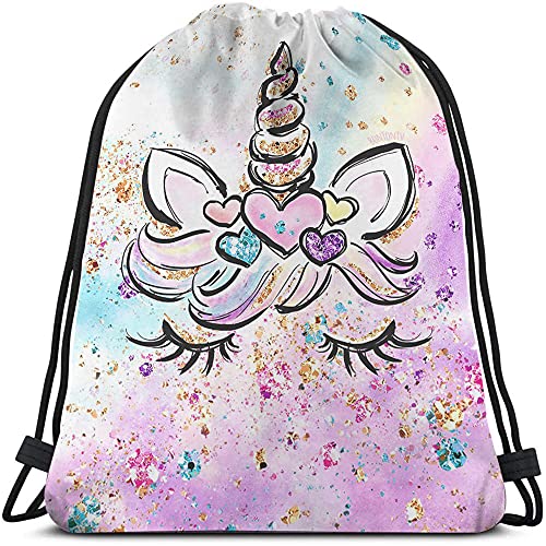 Pink, Multicolor Unicorn Cartoon Animal Modern Drawstring Backpack, 14x16.9 Inch, Soft Shell, Unisex, Waterproof, Adjustable Shoulder Strap, Perfect for Sports, Travel, Work, School - color: Multi-a96