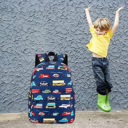 LEDAOU Kids Backpack for Boys Girls Preschool Kindergarten Elementary School Bookbag Toddler School Bag with Chest Strap - color: Car Airplane