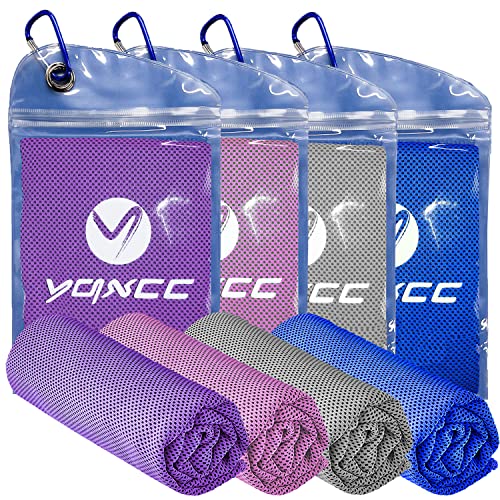 YQXCC 4 Pack Cooling Towels (47"x12"), Ice Cool Neck Towel, Soft Breathable Microfiber for Yoga, Golf, Gym, Running, Camping & Hot Weather - color: Purple/Pink/Light Gray/Dark Blue