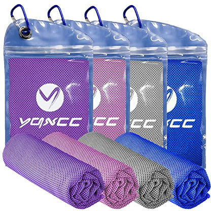 YQXCC 4 Pack Cooling Towels (47"x12"), Ice Cool Neck Towel, Soft Breathable Microfiber for Yoga, Golf, Gym, Running, Camping & Hot Weather - color: Purple/Pink/Light Gray/Dark Blue
