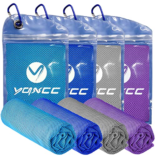 YQXCC 4 Pack Cooling Towels (47"x12"), Ice Cool Neck Towel, Soft Breathable Microfiber for Yoga, Golf, Gym, Running, Camping & Hot Weather - color: Light Blue/Purple/Dark Blue/Light Gray
