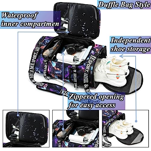 Gym Duffle Bag Backpack with Shoe Compartment,4 ways Travel Backpack for Women and Men,Multi-Functional Weekender bag with Waterproof Layer&Laptop Compartment for Fitness, Travel,Camping - color: Metallic