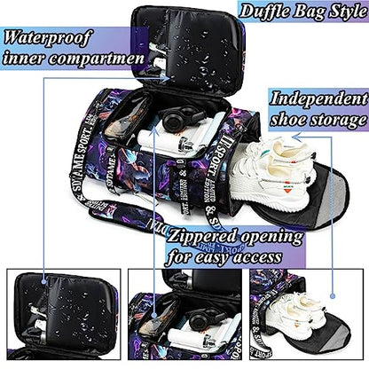 Gym Duffle Bag Backpack with Shoe Compartment,4 ways Travel Backpack for Women and Men,Multi-Functional Weekender bag with Waterproof Layer&Laptop Compartment for Fitness, Travel,Camping - color: Metallic