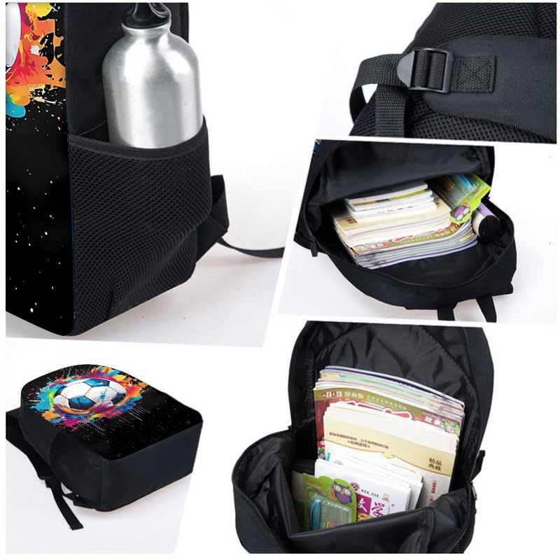 3PCS Soccer Backpack Set, 16" Lightweight Football Daypack, Soccer Ball Print Casual Laptop Backpack for Travel Camping Work (style-7) - color: Style-7