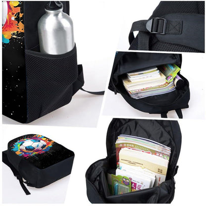 3PCS Soccer Backpack Set, 16" Lightweight Football Daypack, Soccer Ball Print Casual Laptop Backpack for Travel Camping Work (style-7) - color: Style-7