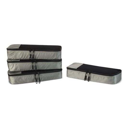 Amazon Essentials 4-Piece Slim Packing Cubes, Travel Accessories Set, Luggage Organizer, Suitcase Organizer with Double Zipper, Mesh Top, Space-Saving, Gray (Previously Amazon Basics) - color: Gray, size: 4 x Slim