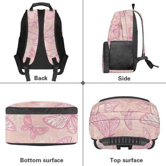 Butterfly Textured Pink Print Lightweight College Backpack for Teens - 17.3 Inch Laptop Bag with Adjustable Shoulder Strap, Book Pencil Organizer & Side Water Bottle Pockets for School - color: Butterfly Textured Pink Print