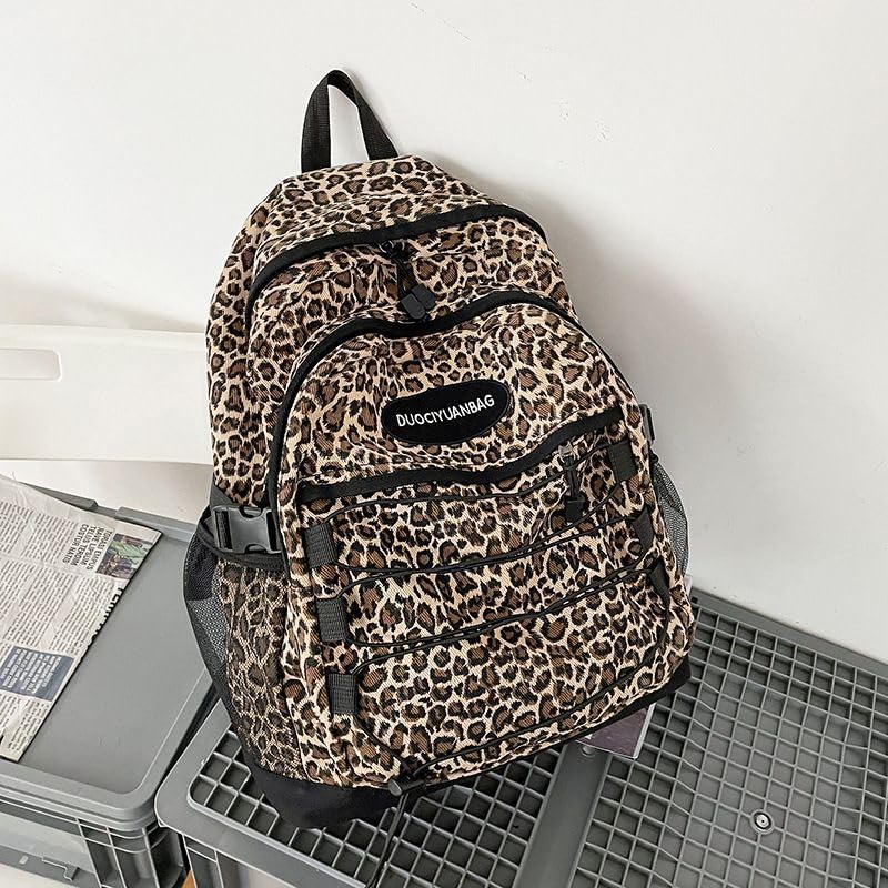 Fashion Cheetah Backpack Shoulder Bag, Trendy y2k Design Daypack Bookbag Leopard Print Coquette Purse Women Men Daily - color: Cocoa Brown