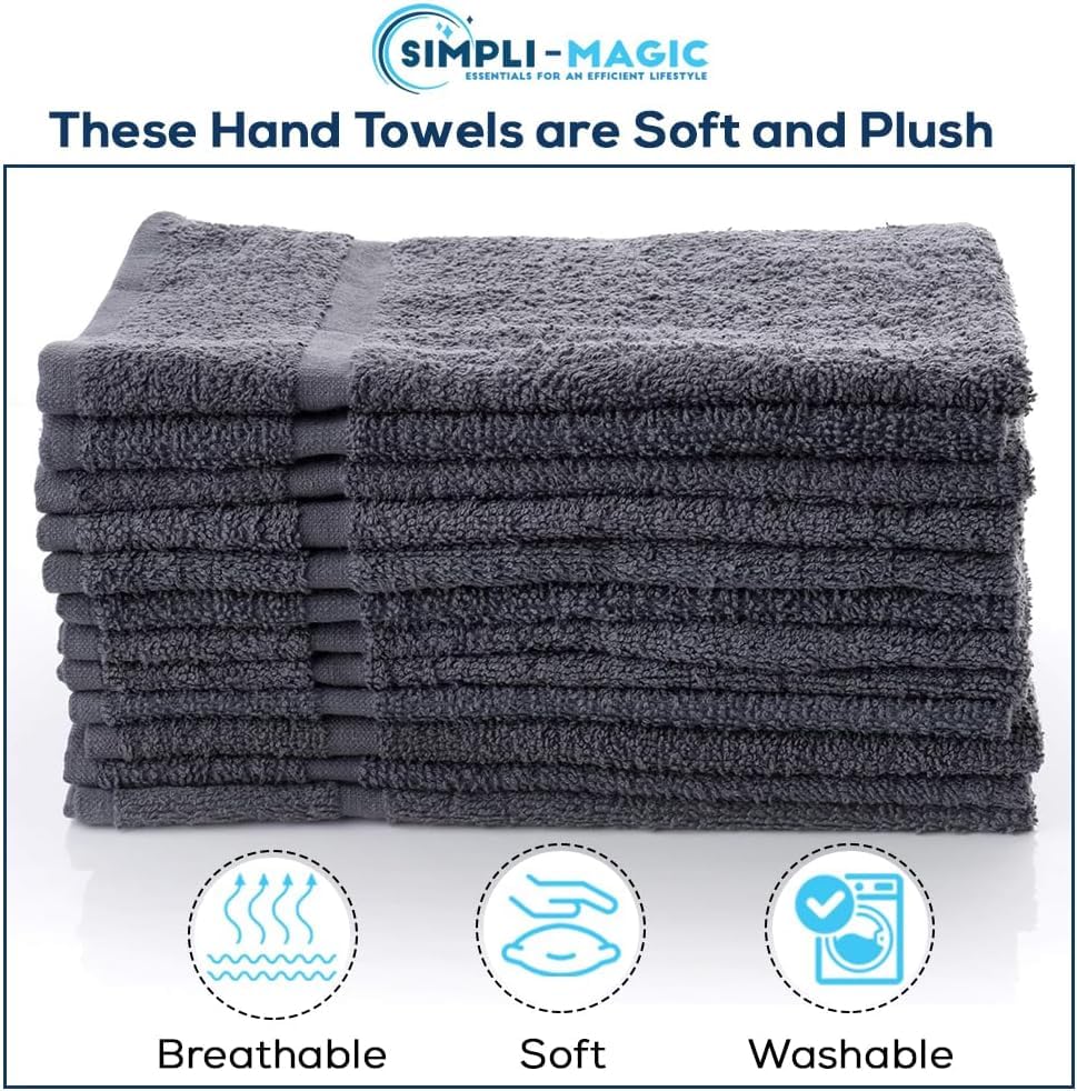 Simpli-Magic Cotton Hand Towels 16"x27" (12 Pack) – Soft Towels for Bathroom, Kitchen, Salon & Gym (Gray) - color: Gray